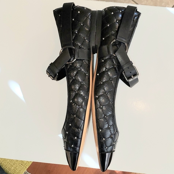 Valentino- Black Quilted Rockstud Metal Cap Toe Ballerina Flats Size 36 - Picture 5 of 6